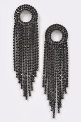 Fine Shine Rhinestone Fringe Earrings - Black
