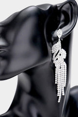 Crystal Leaf Drop Rhinestone Earrings - Silver
