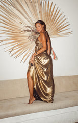 Paros Maxi Dress ~ Pleated Gold