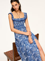 Semi-Sheer Embroidered Maxi Dress with Ruffled Trim