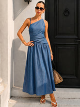 Faux Denim Asymmetrical Cami Maxi Dress