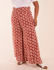 Curve Shirred Wide Leg Aztec Trousers