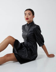 High Neck PU Dress