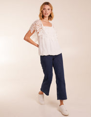 Crochet Lace Milkmaid Puff Ball Top
