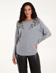 Sequin Flower Detail Batwing Jumper