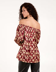 Floral Ruched Sleeve Bardot