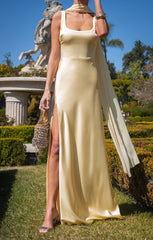 Lana Maxi Dress ~ Pale Yellow Luxe Satin
