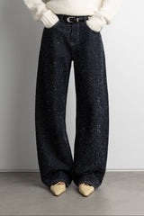 MID-RISE BARREL LEG BOUCLE TEXTURED JEAN