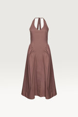 COTTON POPLIN HALTER MIDI DRESS