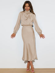 FROM THE SOURCE HIGH NECK BRIDAL MAXI DRESS - CHAMPAGNE