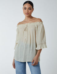 Bardot Tie Front Top