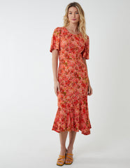 Angel Sleeve Tiered Midi Dress