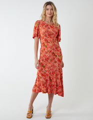 Angel Sleeve Tiered Midi Dress
