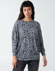 Mini Floral Print Deep Hem Batwing Top