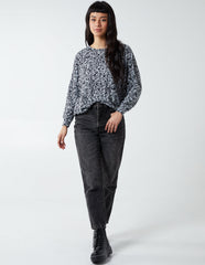 Mini Floral Print Deep Hem Batwing Top
