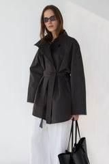 BELTED FUNNEL NECK JACKET