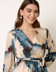 Watercolour Wrap Dress With Tie Belt