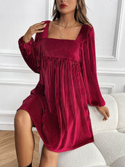 Adrenia Pleated Velvet Midi Dress - red