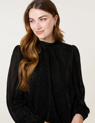 Metallic High Neck Puff Ball Top