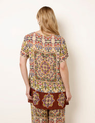 Paisley Print Embellished Tie Front Top