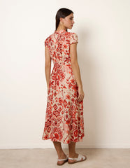 Watercolour Floral Printed Button Front Shirt Dress