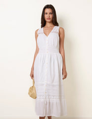 Crochet Insert Button Midi Dress