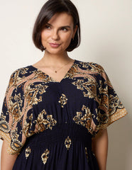 Border Print Kimono Dress