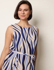 Bold Wave Print Belted Dress