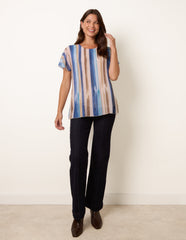 Short Sleeve Pleated Paint Top