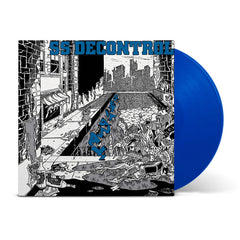 The SS Decontrol album, The Kids Will Have Their Say, showcases black-and-white urban artwork depicting a chaotic street scene and debris, paired with a bright blue limited edition vinyl record.