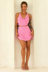 Moonlight Drive Beaded Chiffon Top - Pink