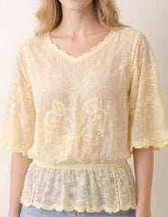 Floral Lace Butterfly Sleeve Blouse