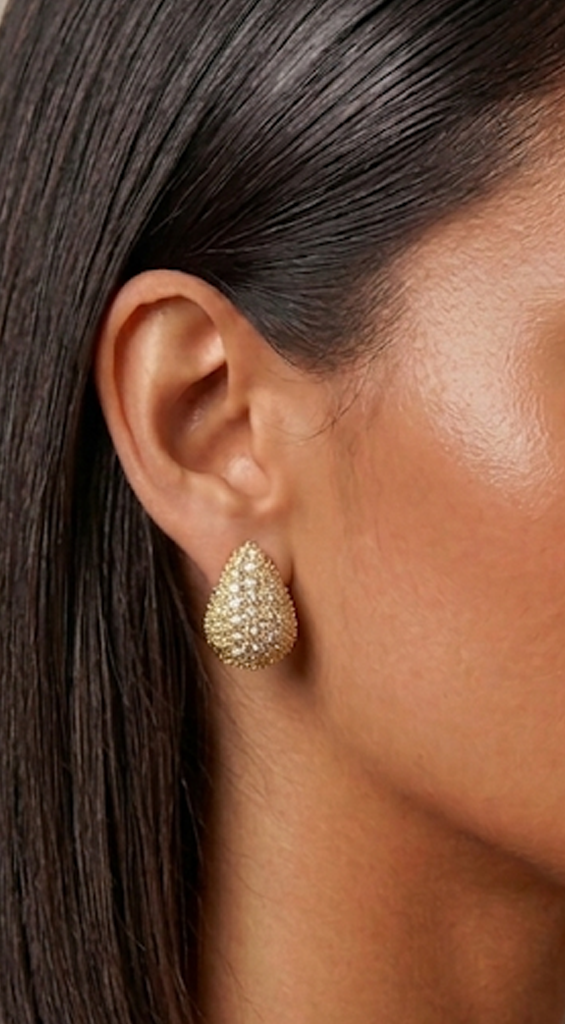 Gold Dipped Cz Pave Wide Tear Drop Earrings - Gold
