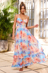Azure Bloom Chiffon Maxi Dress - Blue Multi