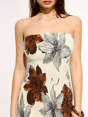 Strapless Floral Print Maxi Dress
