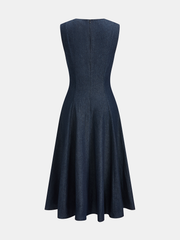 Sleeveless Flared Denim Midi Dress