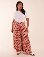 Curve Shirred Wide Leg Aztec Trousers