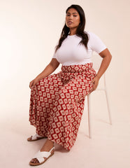 Curve Shirred Wide Leg Aztec Trousers