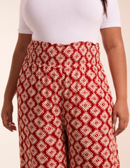 Curve Shirred Wide Leg Aztec Trousers