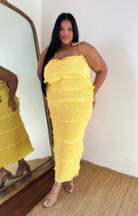 Stella Smocked Dress ~ Yellow Luxe Satin