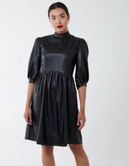High Neck PU Dress