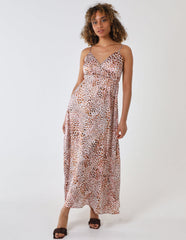 Leopard Print Strappy Wrap Over Maxi Dress