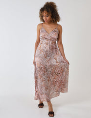 Leopard Print Strappy Wrap Over Maxi Dress