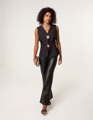 Tailored Flower Button Front Sleeveless Vest