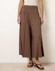Wide Leg Shirred Waist Wavy Trousers