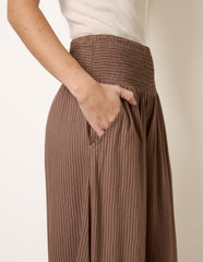 Wide Leg Shirred Waist Wavy Trousers