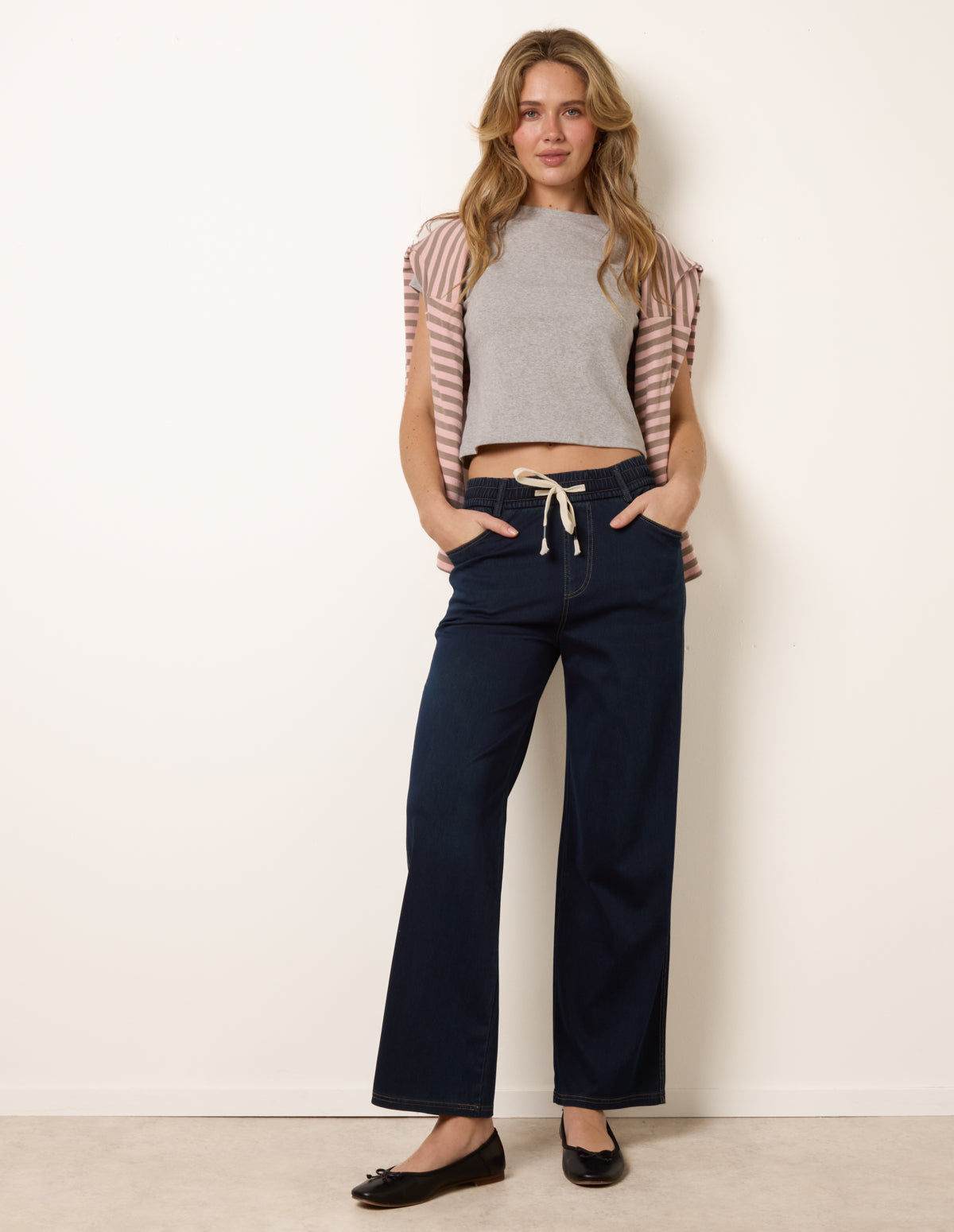 Herringbone Tie Up Stretch Trousers