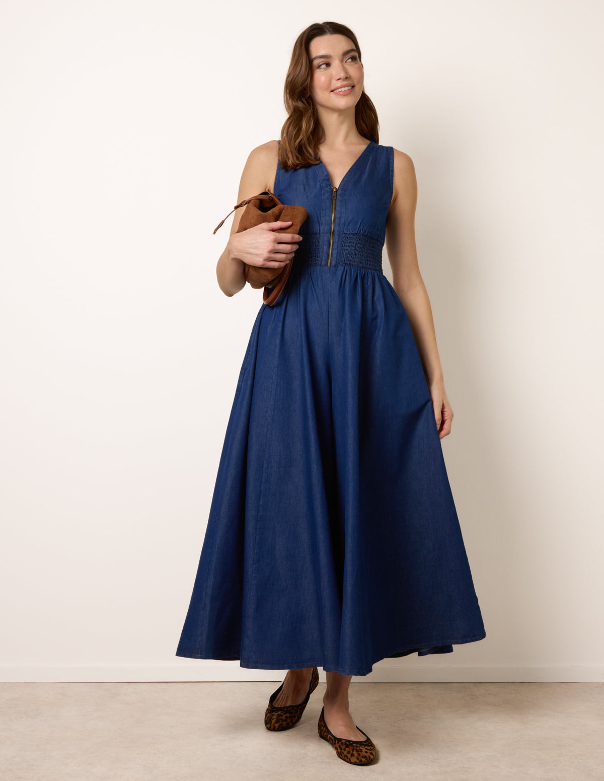 Shirred Waist Zip Front Jumpsuit