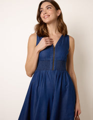 Shirred Waist Zip Front Jumpsuit