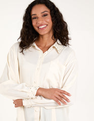 Embellished Collar & Cuff Satin Shirt